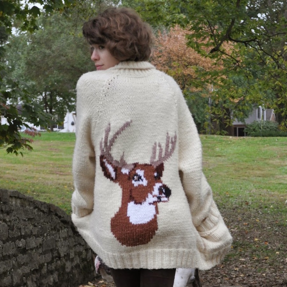 Vintage hand made deer cardigan grandpa style